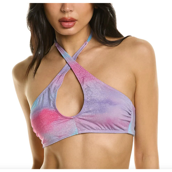 BCBG Shimmer Rainbow Bikini Convertible Keyhole Halter Swim Top Large NWT - Picture 1 of 4